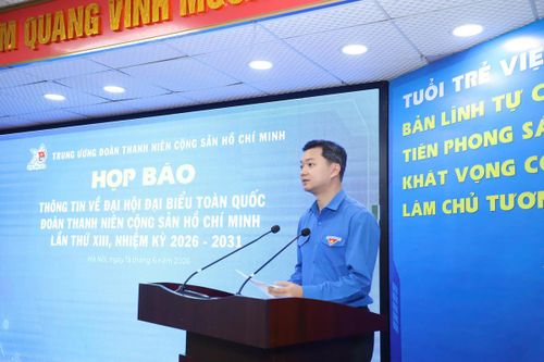Ông Nguyễn Minh Triết, Ủy viên dự khuyết Bban chấp hành Trung ương Đảng, Bí thư thường trực BCH Trung ương Đoàn, Chủ tịch Trung ương Hội Sinh viên Việt Nam thông tin về Đại hội. Ảnh: PV