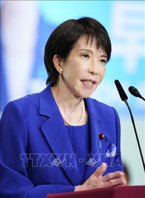 Bà Sanae Takaichi phát biểu trong cuộc bỏ phiếu bầu Chủ tịch đảng LDP cầm quyền Nhật Bản, tại Tokyo, ngày 4/10/2025. Ảnh tư liệu: Kyodo/TTXVN