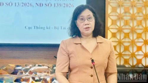 Cục trưởng Cục Thống kê Nguyễn Thị Hương thông tin tại sự kiện.