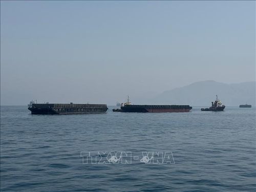 Tàu thương mại chờ đi qua eo biển Hormuz. Ảnh: THX/TTXVN phát
