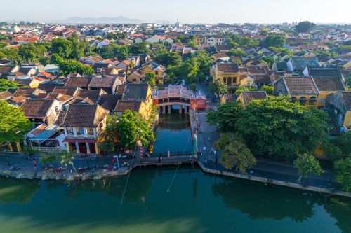  Chùa Cầu ở phố cổ Hội An nhìn từ trên cao, ngày 3/8/2024. Ảnh: Phạm Toàn 