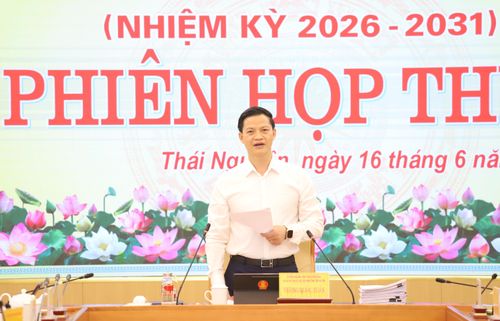 Chủ tịch UBND tỉnh Vương Quốc Tuấn phát biểu tại phiên họp. Ảnh: Đồng Văn Thưởng