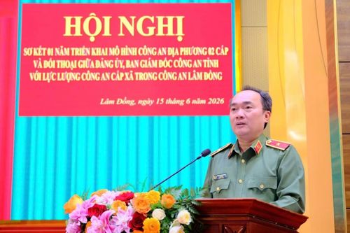 Thiếu tướng Trương Minh Đương, Giám đốc Công an tỉnh Lâm Đồng tại hội nghị sơ kết 1 năm triển khai mô hình Công an địa phương 2 cấp.