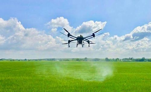 Chỉ với một thiết bị điều khiển, người nông dân có thể quản lý việc phun thuốc trên diện tích lớn.