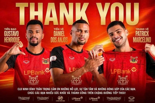 Gustavo Henrique, Daniel Dos Anjos và Patrick Marcelino chia tay CLB Ninh Bình. Ảnh: Ninh Bình FC 