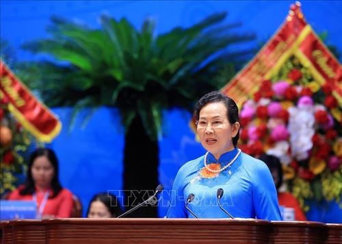 Chủ tịch Trung ương Hội Liên hiệp Phụ nữ Việt Nam Lê Thị Thủy phát biểu bế mạc. Ảnh: Tuấn Anh/ TTXVN