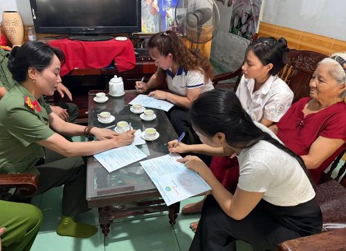  Đại diện Hội Phụ nữ Cục Truyền thông CAND, gia đình em Trần Hồng Ngọc và Công an phường Phan Đình Phùng thực hiện ký kết giao ước nhận đỡ đầu ba bên. 