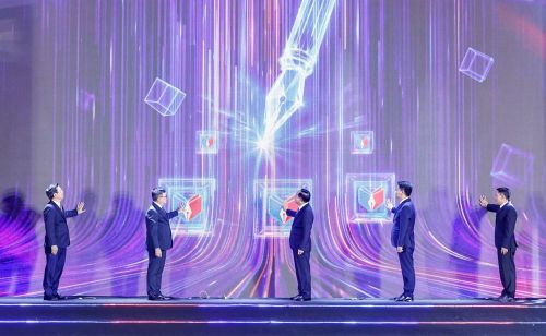 Các đại biểu bấm nút khai mạc Hội báo toàn quốc 2026