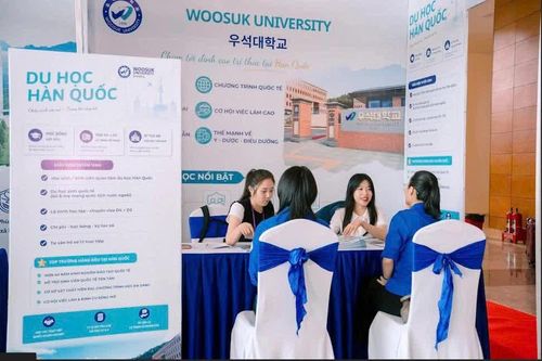 Học sinh tìm hiểu thông tin và được tư vấn trực tiếp về lộ trình du học Hàn Quốc - Ảnh: D.L