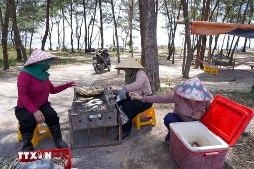 Nghề nướng cá tuy không đòi hỏi kỹ thuật quá cầu kỳ nhưng người làm phải có kinh nghiệm để điều chỉnh lửa phù hợp, giúp cá chín đều, giữ được vị ngọt tự nhiên và hương thơm đặc trưng. (Ảnh: Thanh Thủy/TTXVN)