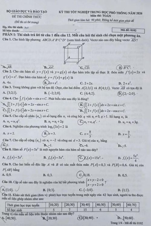 Đề thi môn toán (Nguồn: Báo Giáo dục và Thời đại)