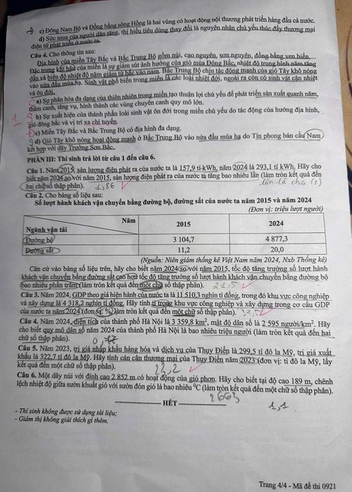 Đề thi môn Địa Lí, kỳ thi tốt nghiệp THPT 2026 (mã đề 0921). Nguồn Báo Hà Nội mới
