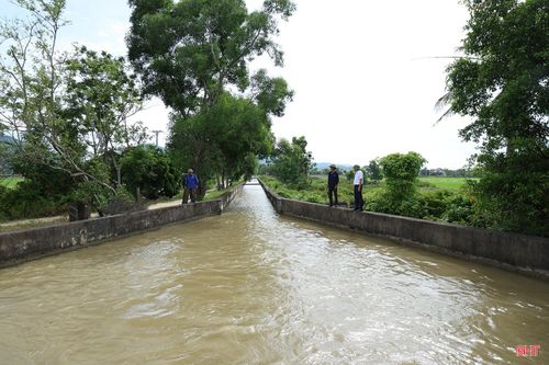 Cụm hạ Can Lộc (Công ty TNHH MTV Thủy lợi Hà Tĩnh) mở nước tại các công trình thủy lợi phục vụ tưới dưỡng đợt 3.