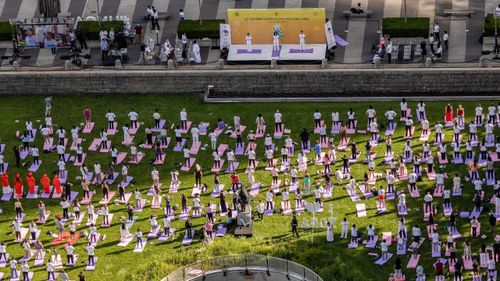 Buổi tập luyện hưởng ứng Ngày Quốc tế Yoga 2026 do Phái đoàn thường trực của Ấn Độ tại Liên Hợp Quốc tổ chức. Ảnh: PTI