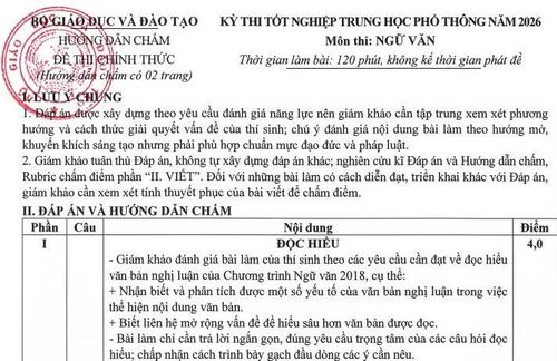 Bộ GD&amp;ĐT yêu cầu đánh giá nội dung bài làm theo hướng mở tại Hướng dẫn chấm thi tốt nghiệp THPT năm 2026 môn Ngữ văn.