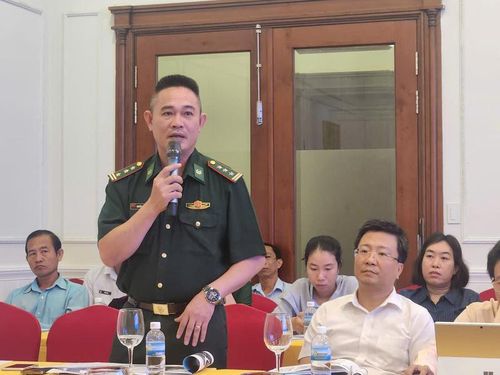 Thượng tá Nguyễn Ngọc Thế Nhân, Bộ Chỉ huy Bộ đội Biên phòng tỉnh Khánh Hòa phát biểu. Ảnh: ĐVCC