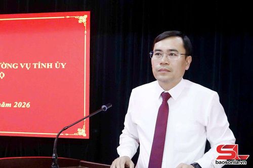 Ông Nguyễn Xuân Lâm, Phó trưởng Ban Tổ chức Tỉnh ủy Sơn La, phát biểu tại hội nghị.
