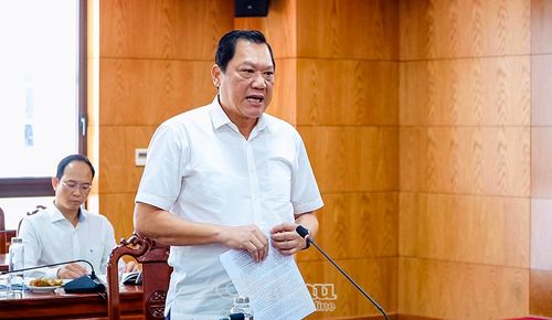 Uỷ viên Ban Thường vụ Tỉnh uỷ, Phó Chủ tịch Thường trực UBND tỉnh Lâm Văn Bi phát biểu tại cuộc họp.
