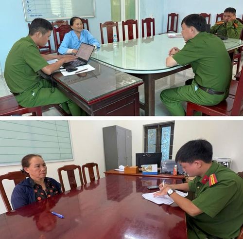 Bà Văn Thị Hậu và Lê Thị Thê tại cơ quan công an.