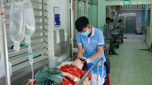 Bệnh nhân di chuyển khó khăn được tình nguyện viên đến tận giường bệnh gội đầu.