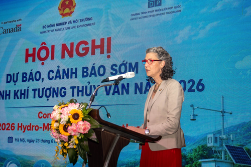 Bà Ramla Khalidi, Đại diện Thường trú UNDP tại Việt Nam tham luận tại hội nghị.