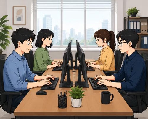 Ngày càng vắng tiếng trao đổi, chuyện trò trực tiếp ở công sở. Ảnh minh họa từ AI.