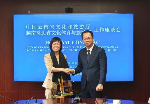 Ông Trần Hải Hà, Quyền Giám đốc Sở VHTT&DL tỉnh Điện Biên và bà Lưu Lệ Na, Phó Giám đốc Sở VH&DL tỉnh Vân Nam (Trung Quốc) tại buổi hội đàm.