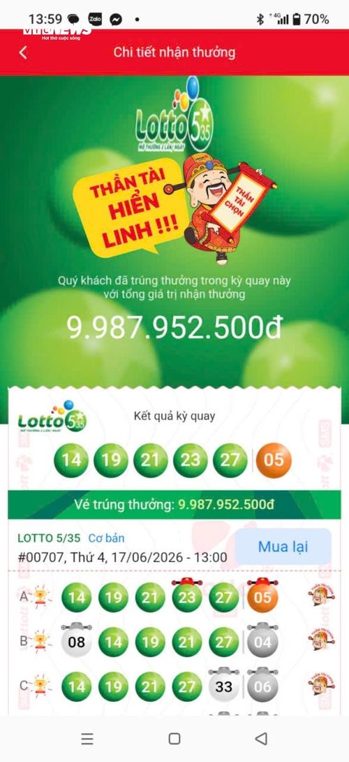 Ảnh chụp màn hình trúng thưởng của ông H. (Ảnh: Đ.V)