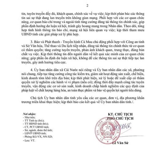 Công văn UBND tỉnh Cà Mau.