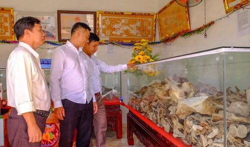 Nhà trưng bày các bản phục chế sắc phong triều Nguyễn và cốt cá Ông phục vụ nhu cầu tham quan của du khách tại di tích Lăng Ông Nam Hải vạn đầm Hưng Lương. Ảnh: Ngọc Nhuận