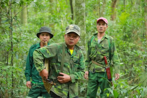 Anh Hồ Chương (ở giữa), thành viên Tổ bảo vệ rừng cộng đồng thôn Hồ, xã Hướng Phùng - Ảnh: P.T.L
