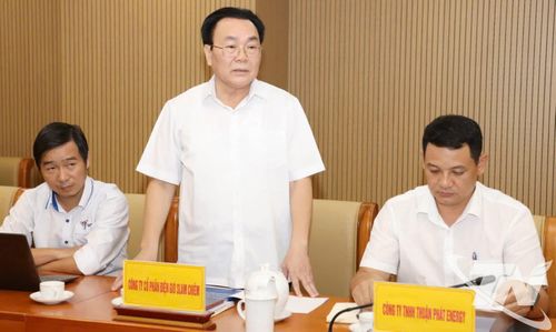 Đại diện các doanh nghiệp đầu tư điện gió phát biểu tại cuộc họp.