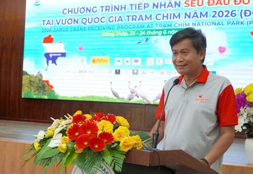 Giám đốc Chương trình bảo tồn Sếu Đông Nam Á TS. Trần Triết phát biểu