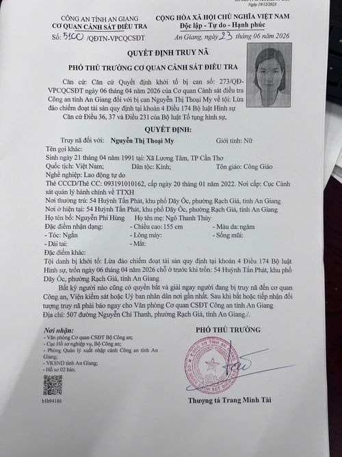 Quyết định truy nã Nguyễn Thị Thoại My.