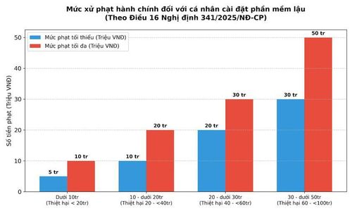 Trong trường hợp quy mô vi phạm nhỏ, chưa đủ các yếu tố cấu thành tội phạm hình sự, người cài đặt phần mềm lậu sẽ bị xử phạt hành chính. Điều 16 Nghị định 341/2025/NĐ-CP quy định rõ các mức phạt tiền đối với cá nhân vi phạm dựa trên số tiền thu lợi bất hợp pháp.