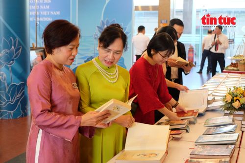 Không gian trưng bày sách báo, tài liệu về gia đình và phát triển văn hóa đọc trong gia đình thu hút đông đảo du khách.