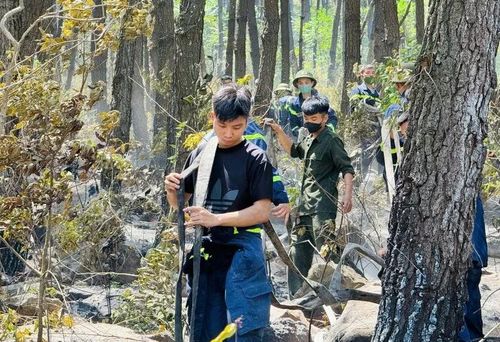Các lực lượng chức năng di chuyển đường ống tổ chức phun nước loại bỏ nguy cơ ngọn lửa bùng phát trở lại.