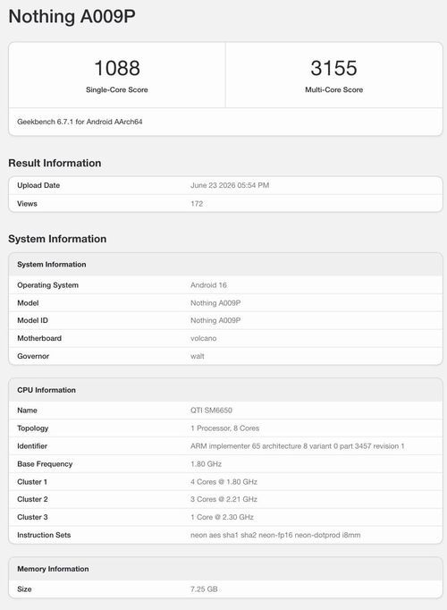 Geekbench listing of the expected Nothing Phone (4b).