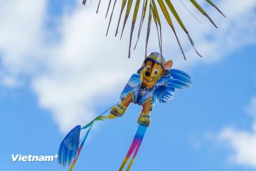 Một cánh diều đầy màu sắc bị mắc trên lá dừa, một trong những trò chơi ưa chuộng của các trẻ em miền biển. (Ảnh: Thanh Phong/Vietnam+)