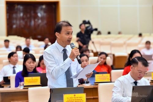 Đại biểu Trần Thanh Thủy, Trưởng Ban Kinh tế - Ngân sách HĐND tỉnh đặt câu hỏi chất vấn lãnh đạo Sở Nông nghiệp và Môi trường.