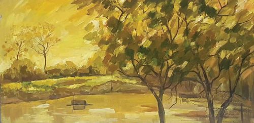 Bến đò quê. Tranh: Nguyễn Thị Thành