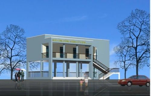 Phối cảnh nhà sinh hoạt cộng đồng kết hợp tránh lũ.