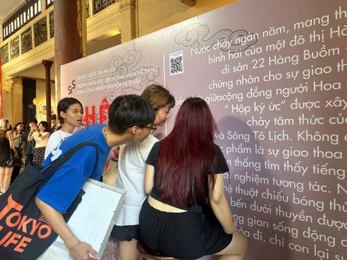 "Hộp ký ức" - một sản phẩm đa phương tiện kể chuyện di sản ở 22 Hàng Buồm thu hút các bạn trẻ tham quan. Ảnh: PV
