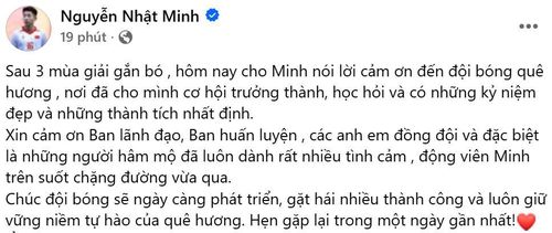 Bài đăng trên trang cá nhân ngày 28/6 của Nhật Minh.
