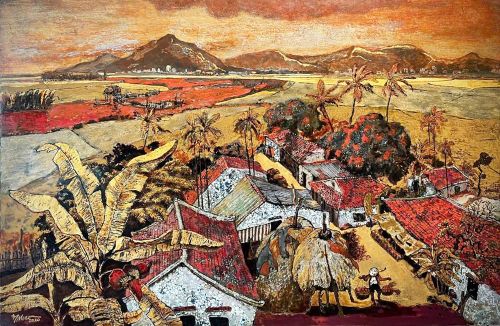 Tác phẩm “Mùa vàng 1” (sơn mài, 80 x 120cm, 2020) của Đình Miền