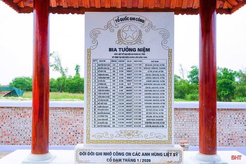 Bia tưởng niệm 20 cán bộ, chiến sĩ Đại đội Pháo binh 45 Hà Tĩnh đã hy sinh tại Bãi Dừa.