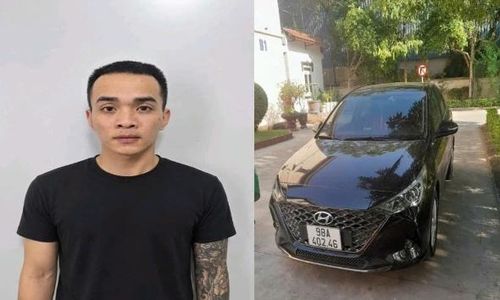  Đối tượng Lương Văn Dũng và chiếc ô tô tang vật vụ án. 