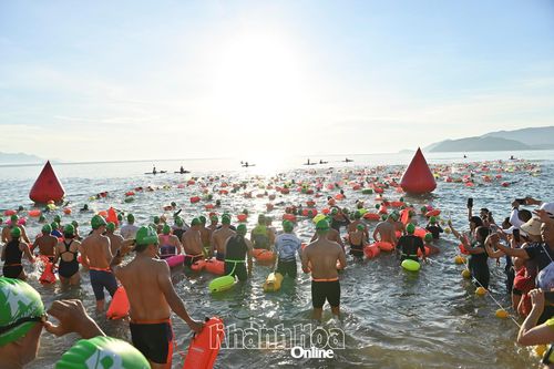 Các vận động viên háo hức xuống biển chinh phục đường đua cự ly 5km.