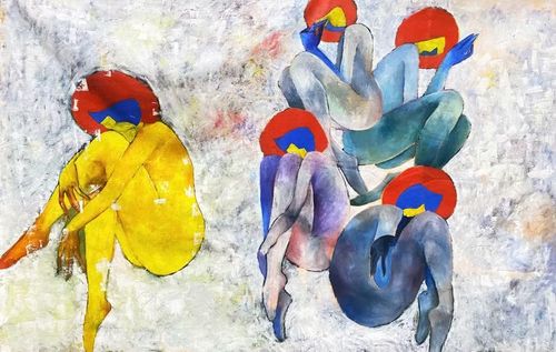 Tác phẩm “Tìm về” (sơn dầu, 107 x 164cm, 2026) của Lê Thanh.