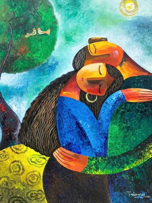 Tác phẩm “Điều giản dị” (acrylic, 80 x 100cm, 2025) của Thảo My.